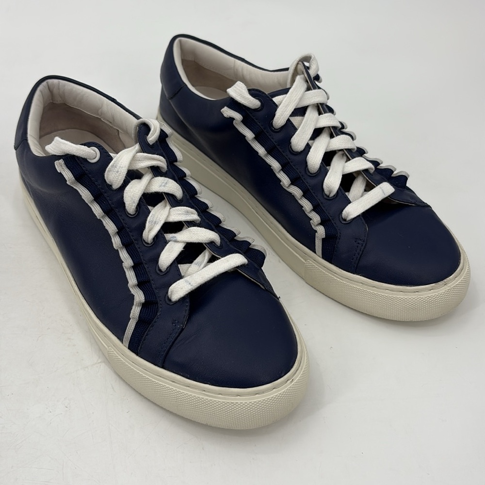 Tory Burch Sport Ruffle Lace Up Sneakers in Navy Sea & Snow White - Size 10